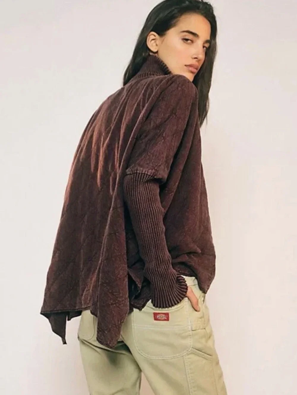Free People Shiloh Quilted Sweatshirt Pullover Zip Swing Hi Lo Plum XSmall
